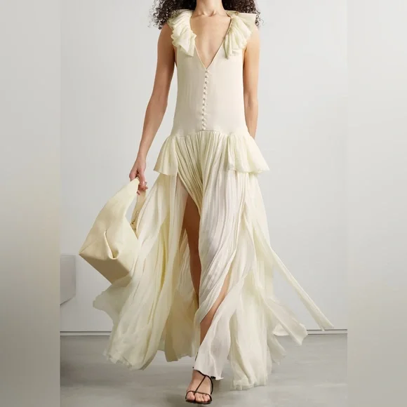 KHAITE Maryam Open-back Ruffled Pleated Silk Crepe de Chine Maxi Dress - Picture 12 of 12